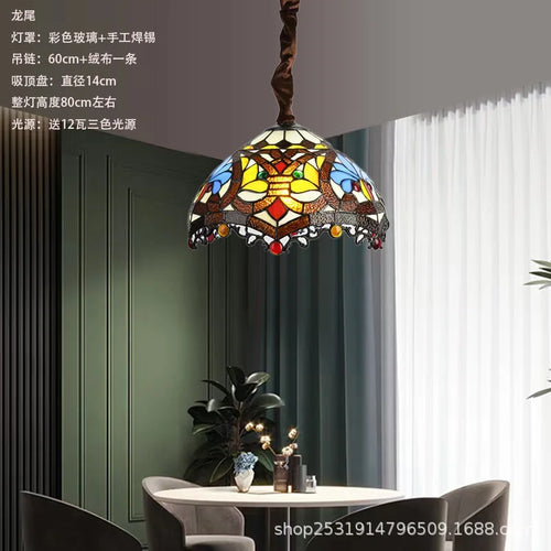 lustre rétro en verre teinté style méditerranéen pour restaurant et hall - vue 18 sur 18