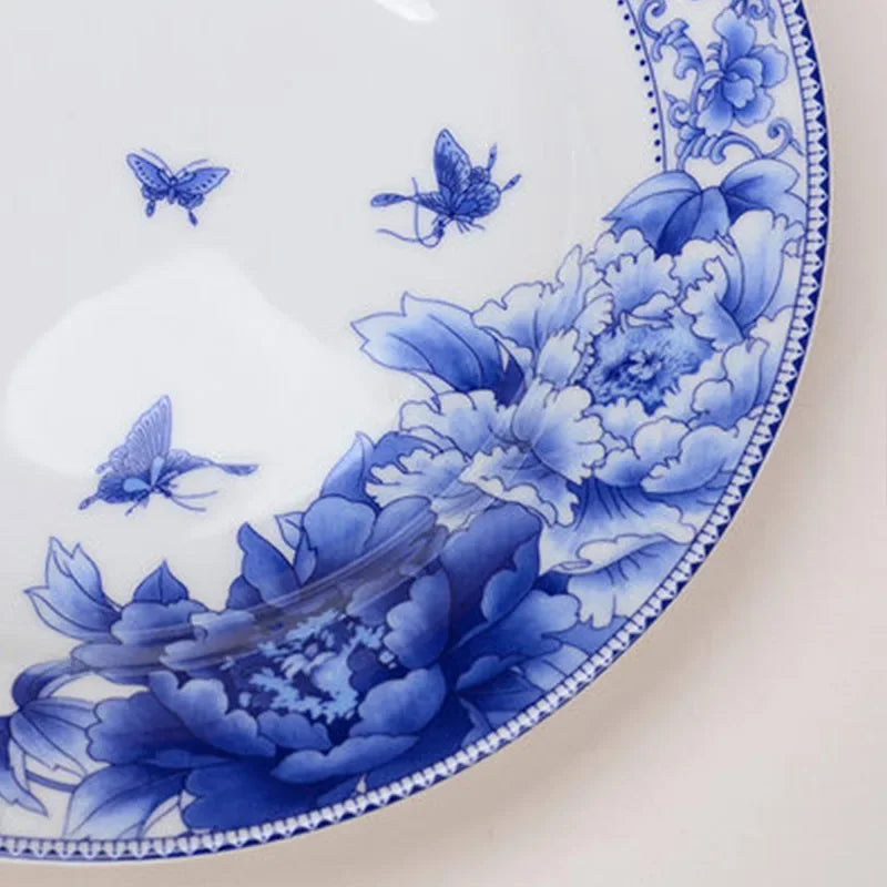 Assiettes à poisson en porcelaine style chinois floral - vue 4 sur 7