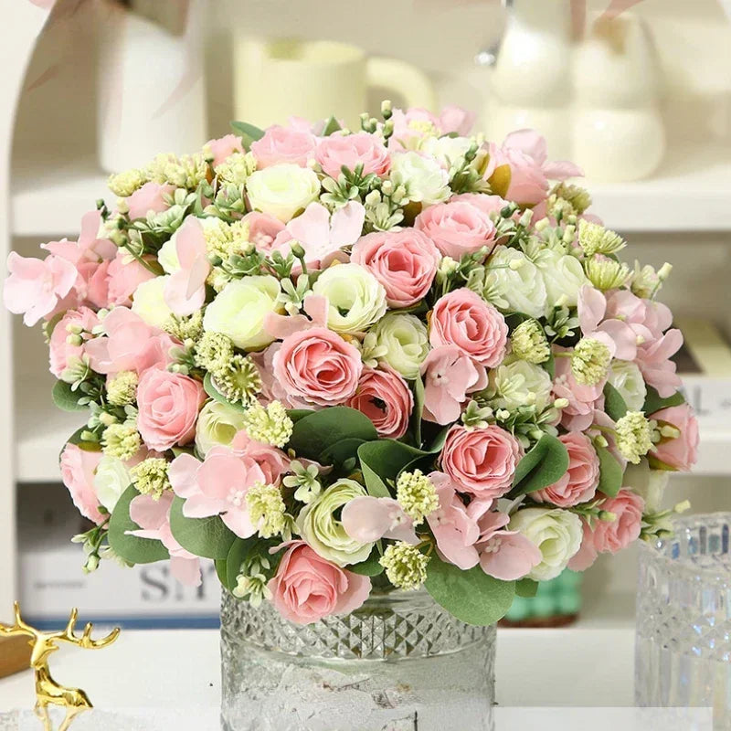 bouquet d'hortensias artificiels en soie pour décoration élégante - vue 4 sur 12