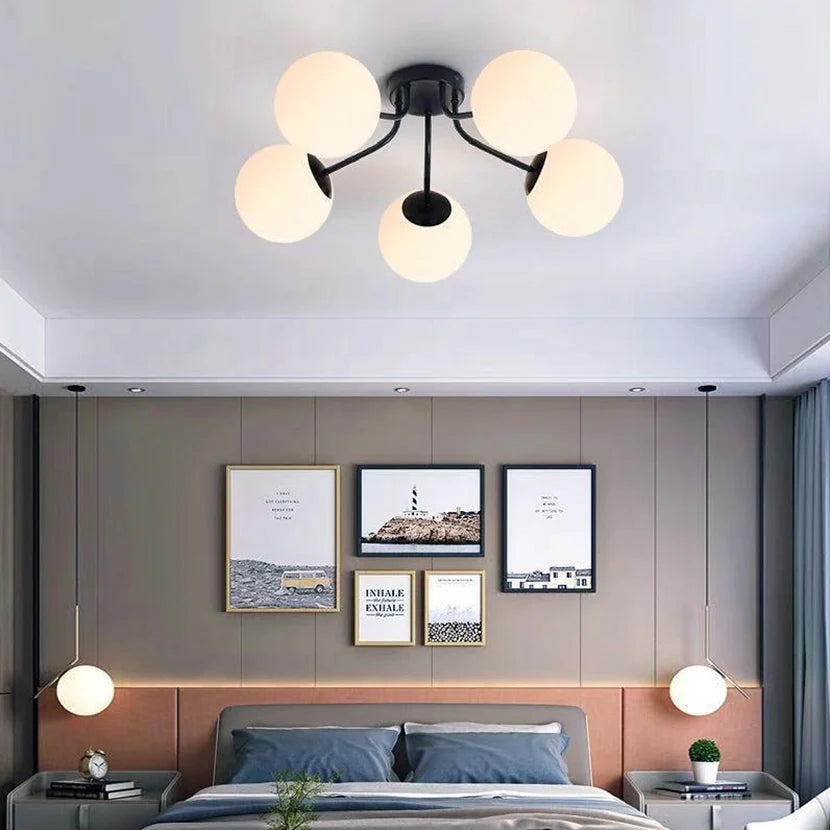 lustre nordique led avec boule de verre suspendue - vue 3 sur 14