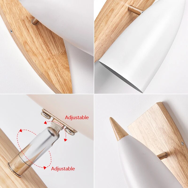 Applique moderne bois nordique LED chambre couloir éclairage - vue 7 sur 8