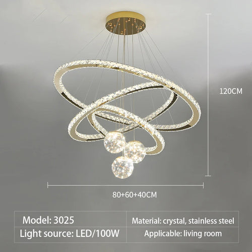 lustre led moderne en cristal doré anneau étoile boule de verre - vue 13 sur 13