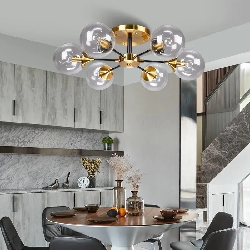 lustre boule led design en verre transparent et gris fumé - vue 5 sur 22