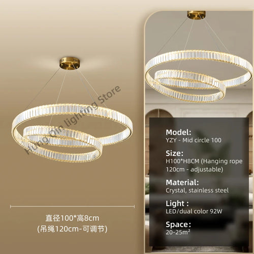 suspension led moderne en cristal design élégant et réglable - vue 9 sur 9