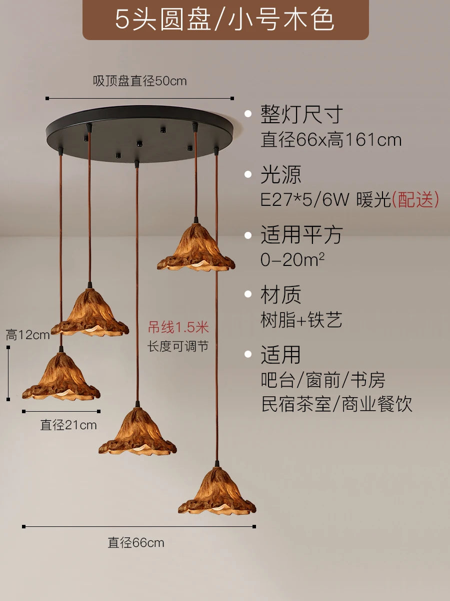 suspension lotus en résine style wabi-sabi zen vintage pour intérieur - vue 12 sur 19