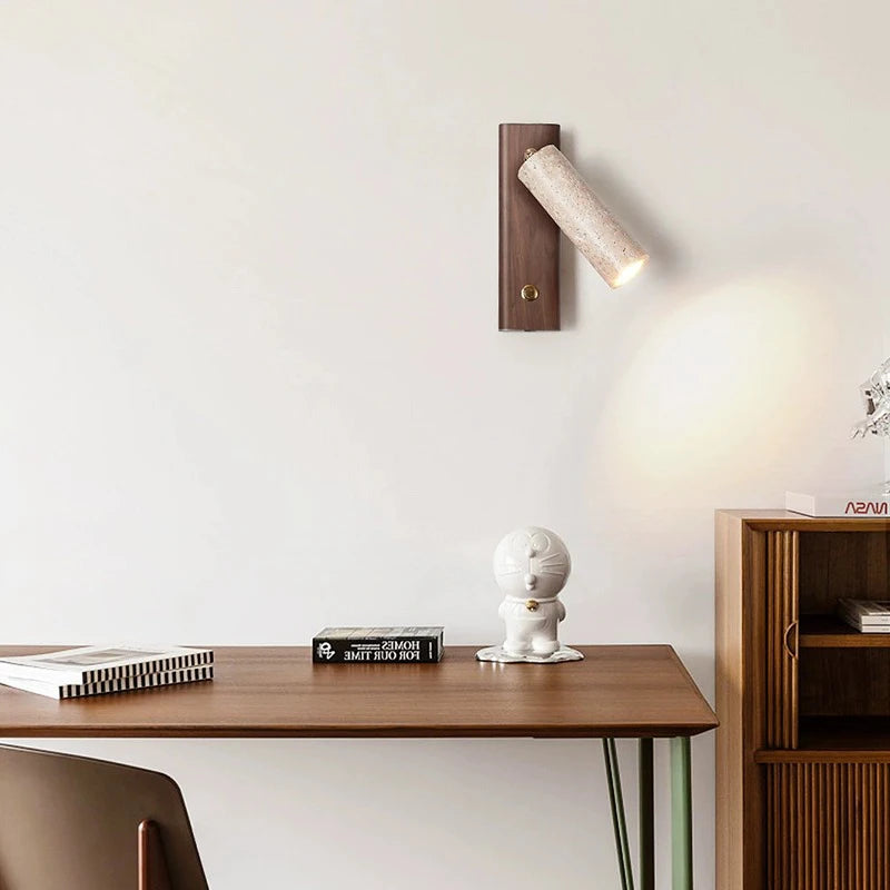 Applique murale led rotative avec interrupteur en bois wabi-sabi