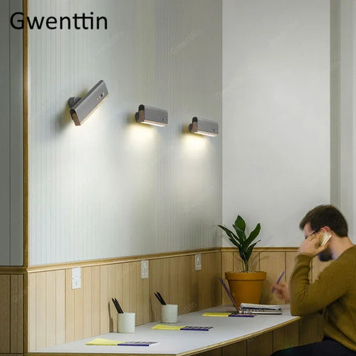 applique murale en bois avec bandes décoratives et led - vue 4 sur 9