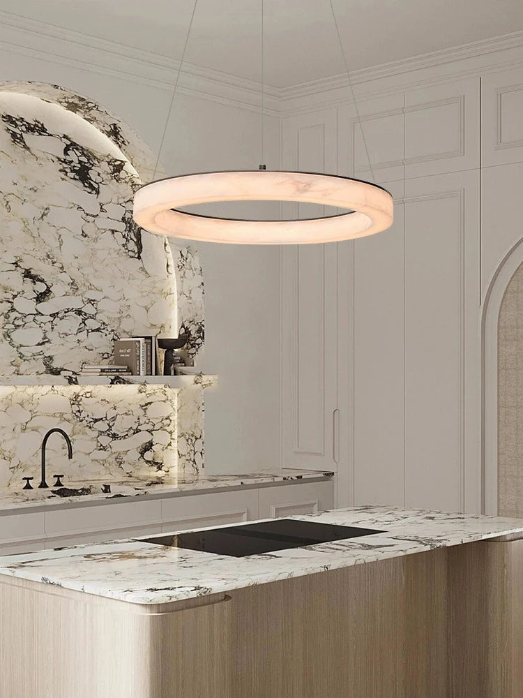 Lustre LED rond en marbre véritable