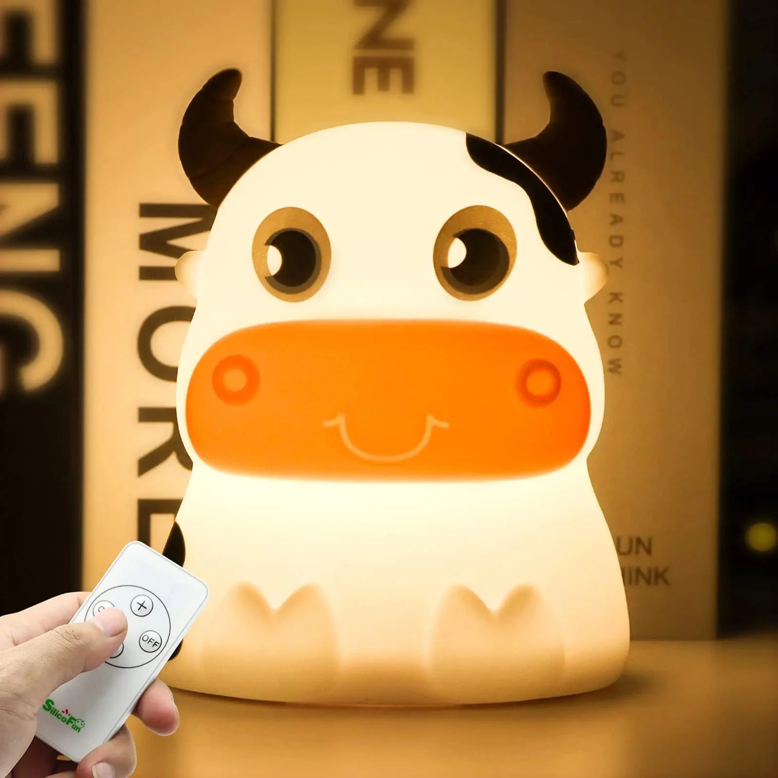 Lampe Mignon Vache Veilleuse À Distance Veilleuse 7 Couleurs En Silicone Souple Animal LED Pépinière Lampe De Nuit Chambre Décor Pour Bébé Infantile Enfant En Bas Âge - vue 2 sur 8