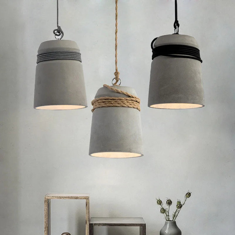 Suspension Led en ciment avec corde de chanvre
