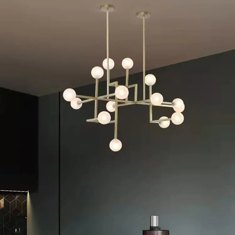 Lustre Design LED Hôtel Hall Foyer Salle à manger Or Métal Éclairage 15 Verre Blanc G9 Ampoule Art Déco