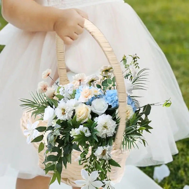 panier en rotin tissé à la main pour fleurs mariage - vue 3 sur 7