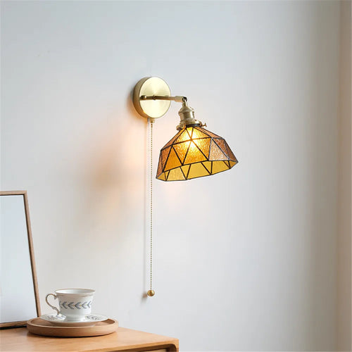 applique murale led style nordique abat-jour en verre et cuivre avec interrupteur - vue 2 sur 9