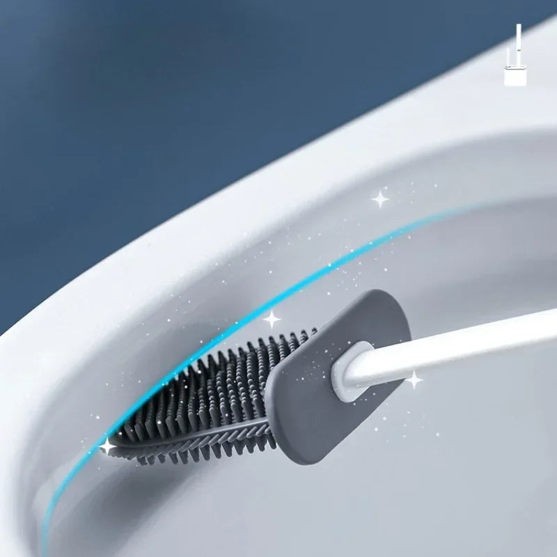 ensemble brosse toilette silicone avec support mural accessoires nettoyage - vue 4 sur 8
