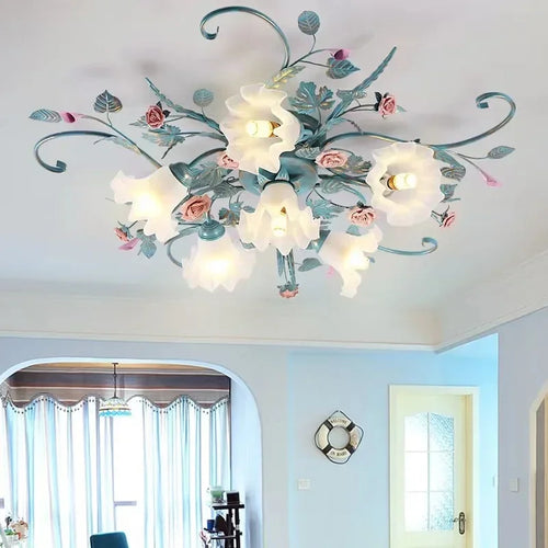 plafonnier romantique style pastoral en fleurs et herbes - vue 2 sur 10