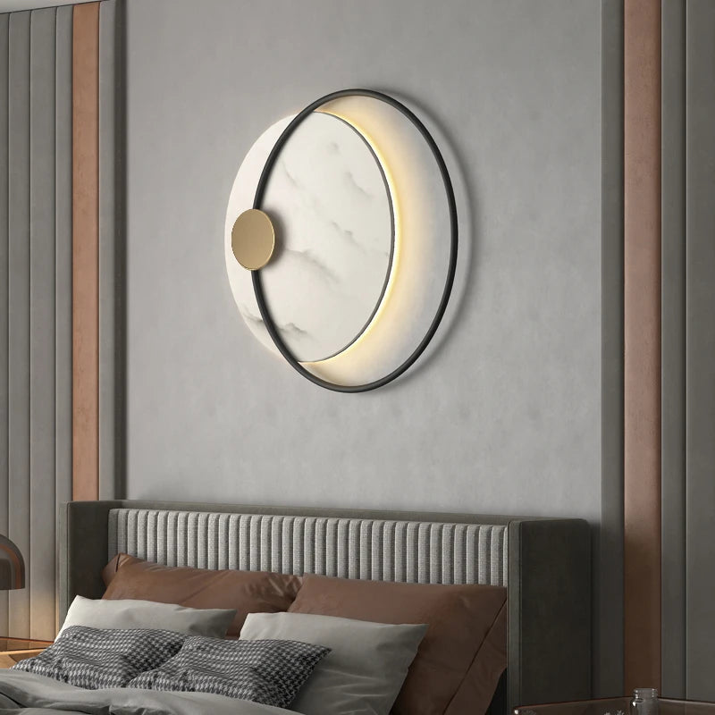 Applique murale LED moderne en métal noir avec marbre