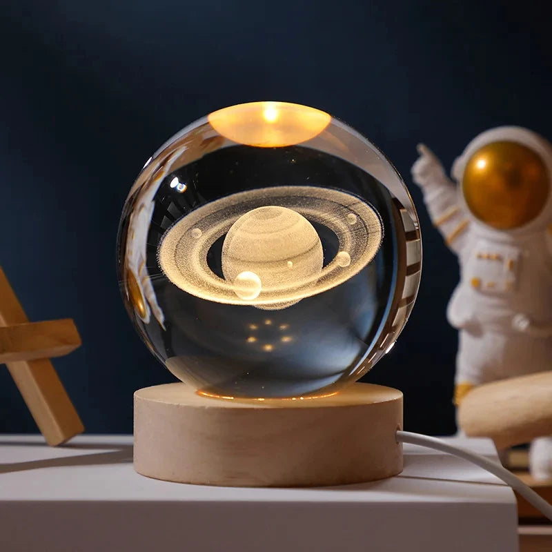 boule de cristal 3d lune galaxie décoration lumineuse pour la maison - vue 7 sur 17