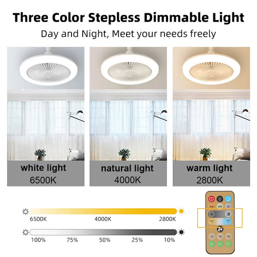 Fan Luster Silent Ceiling Fan Light with Remote Lamp E27 Control Bedroom Living, Home Lighting Source, Ac85-265v  Ceiling Fan - vue 6 sur 8
