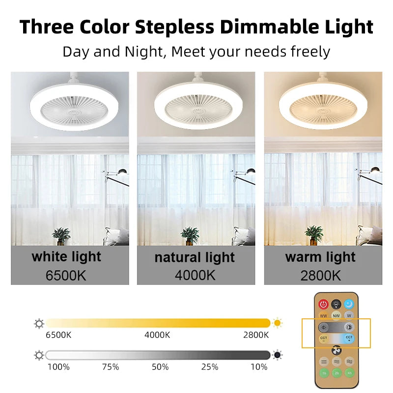 Fan Luster Silent Ceiling Fan Light with Remote Lamp E27 Control Bedroom Living, Home Lighting Source, Ac85-265v  Ceiling Fan - vue 5 sur 8