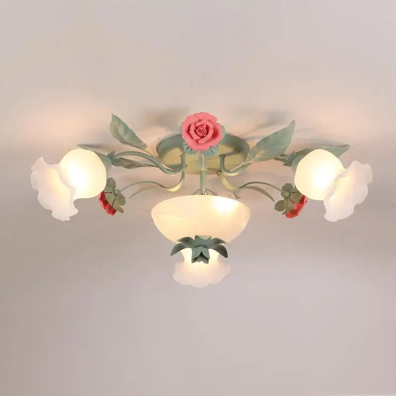 plafonnier en verre rose pour un éclairage romantique et décoratif - vue 8 sur 9