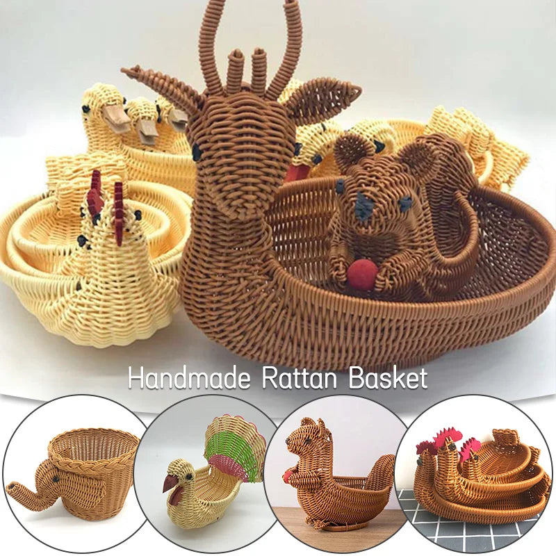 panier de rangement en rotin tissé style animal fait main - vue 2 sur 29