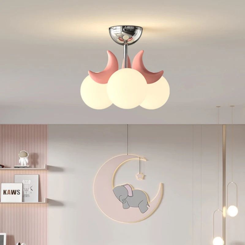 plafonnier enfants roses LED de boule de lune mignonne moderne chaude chambre de princesse romantique petite fille de chambre