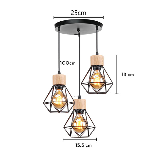 suspension vintage en bois luminaire led suspendu - vue 14 sur 14