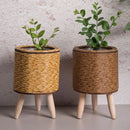 pot de fleurs rotin tressé créatif avec pieds amovibles et support durable