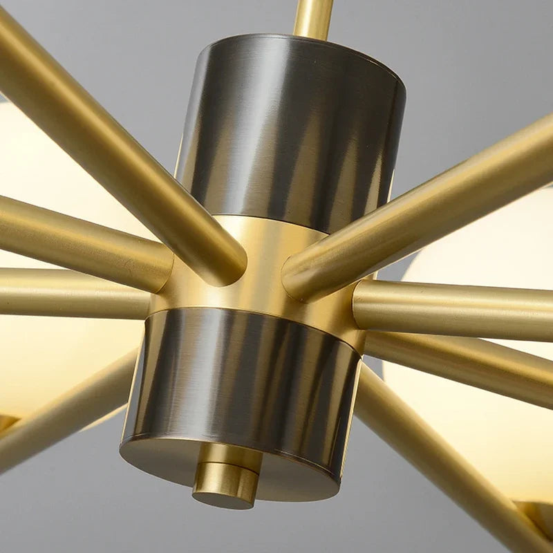 suspension nordique luxe en cuivre doré avec boules de verre blanches - vue 6 sur 12