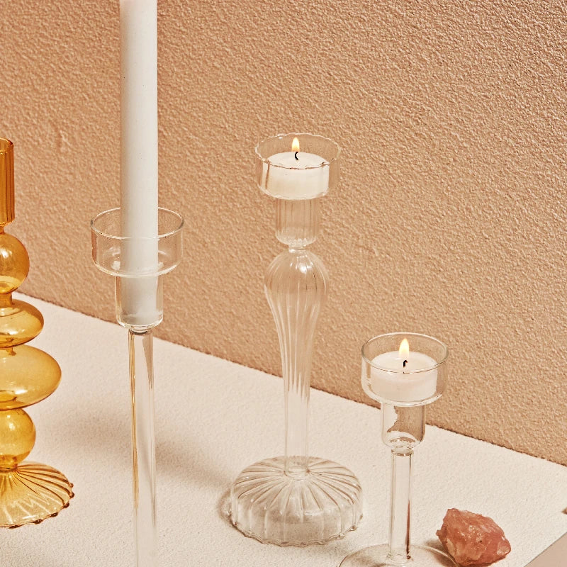bougeoir en verre transparent décoration intérieure moderne nordique - vue 8 sur 31