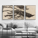 triptyque vintage branche de pin art mural décoration intérieure