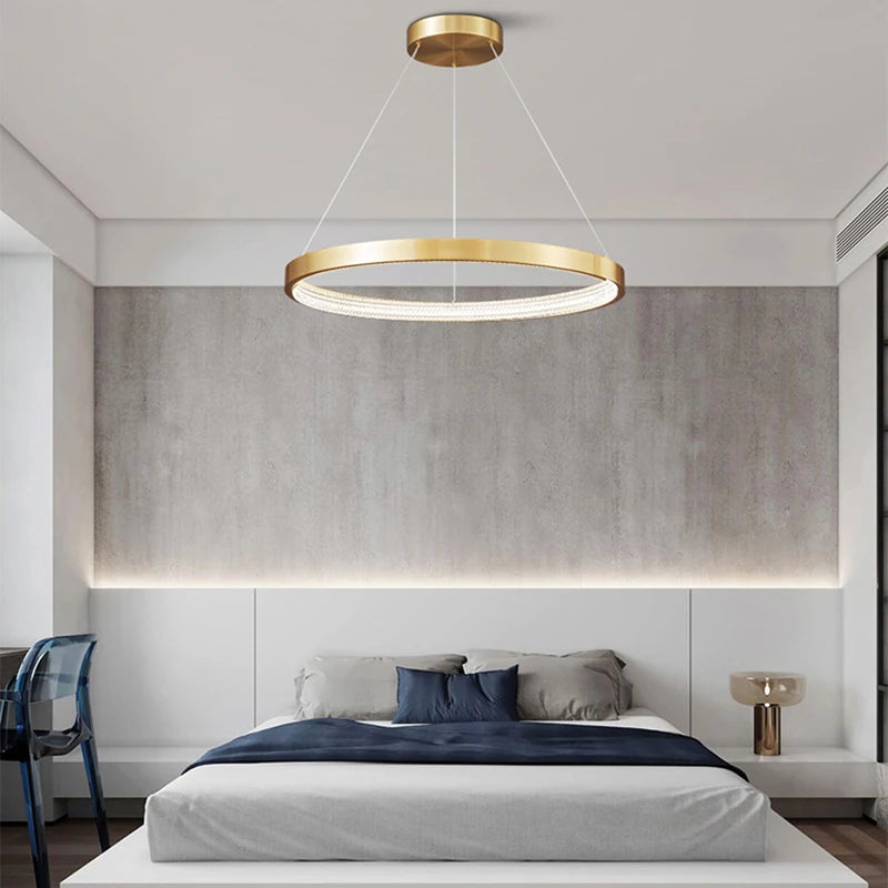 lustre à anneaux en cuivre réglable pour - vue 5 sur 15