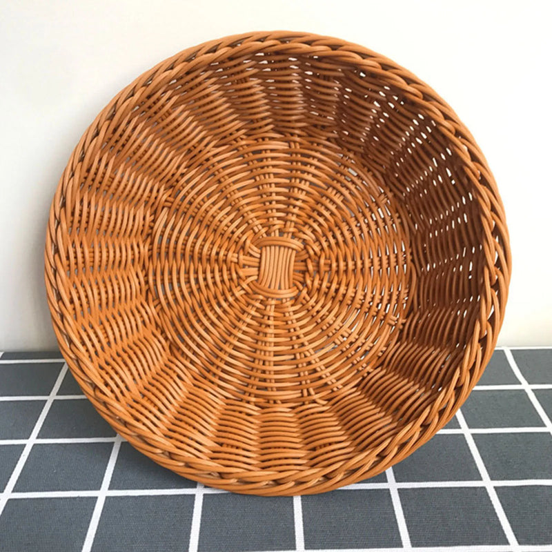 panier à fruits rond en rotin tissé à la main pour rangement alimentaire