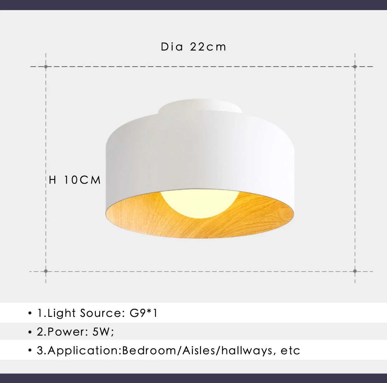 Nordique moderne noyer bois Texture Led plafonnier pour chambre salon cuisine étude allée balcon rond G9 lustre lumière - vue 8 sur 8