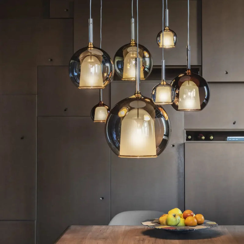 Suspension en verre Penta Glo LED pour cuisine île salon gris intérieur décor