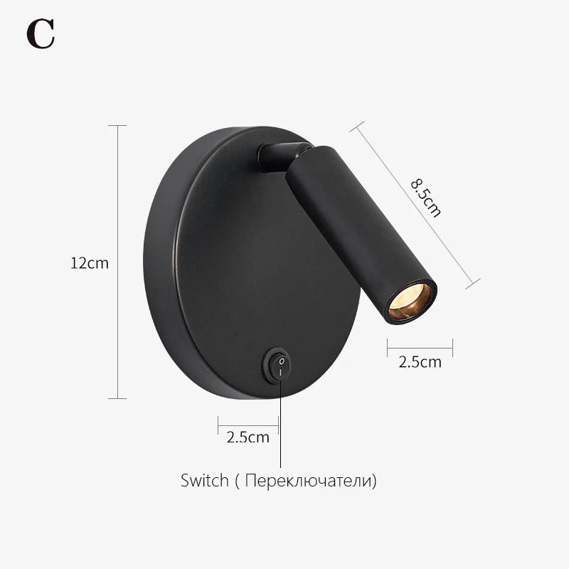 applique murale nordique avec interrupteur lampe de lecture rotative - vue 8 sur 9