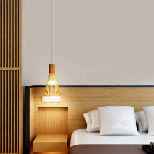 lustre wabi-sabi en bois avec éclairage led suspendu - vue 3 sur 8