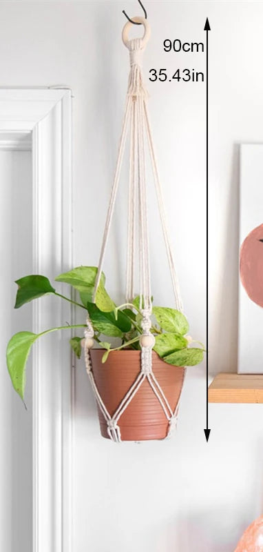 support de plante en macramé suspendu fait main en coton naturel - vue 13 sur 23