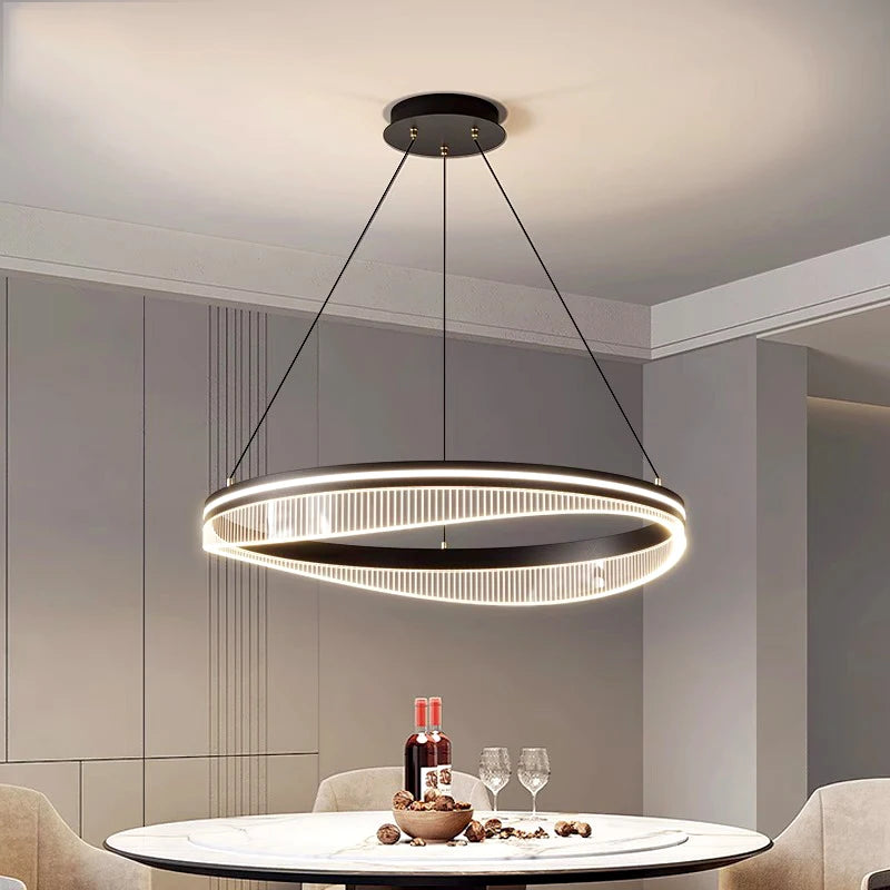 lustre led moderne rond noir intérieur pour éclairage salon