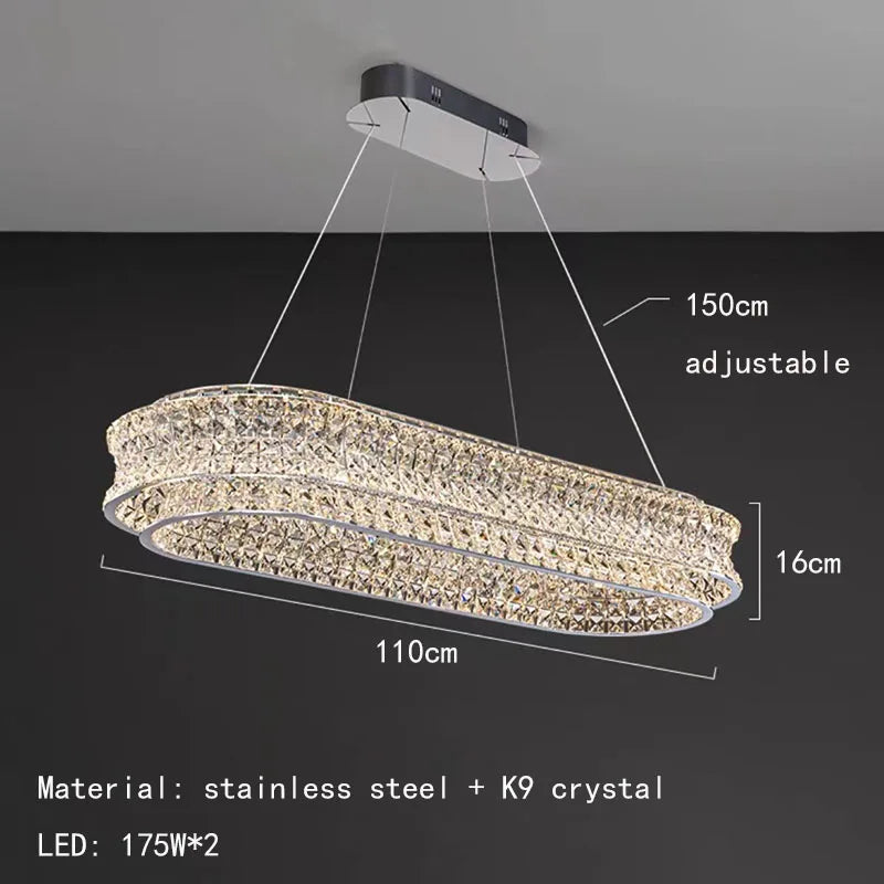 lustre moderne en cristal clair acier inoxydable intensité variable cordon réglable - vue 9 sur 9