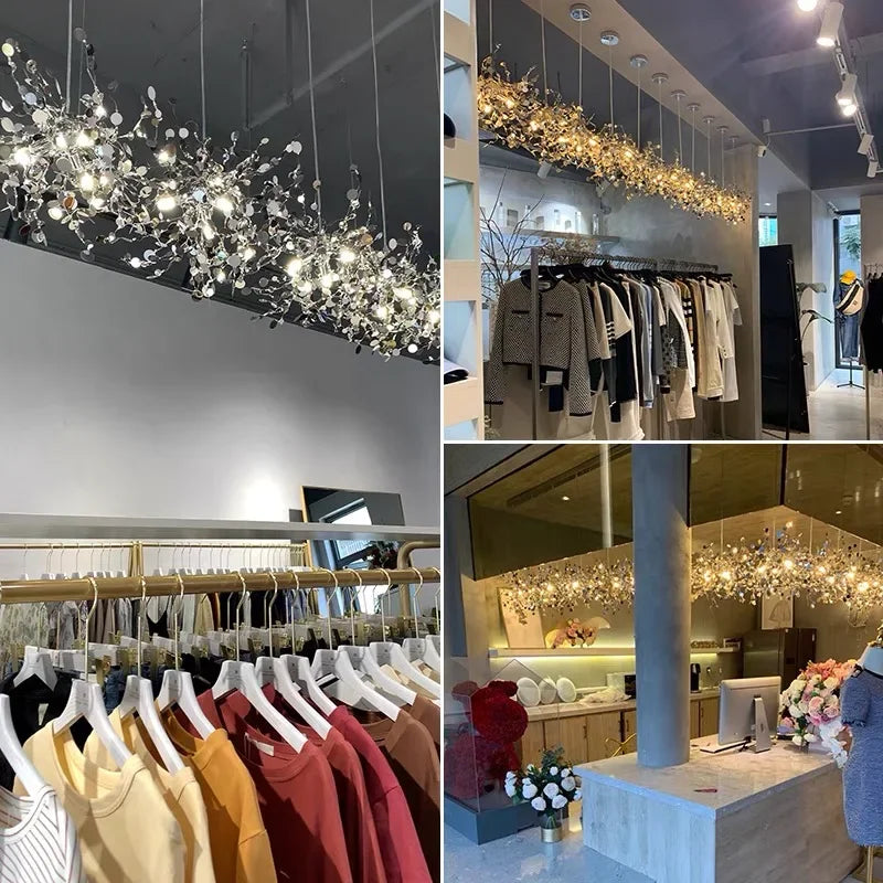 lustre moderne en acier inoxydable pour restaurant et boutique - vue 6 sur 24