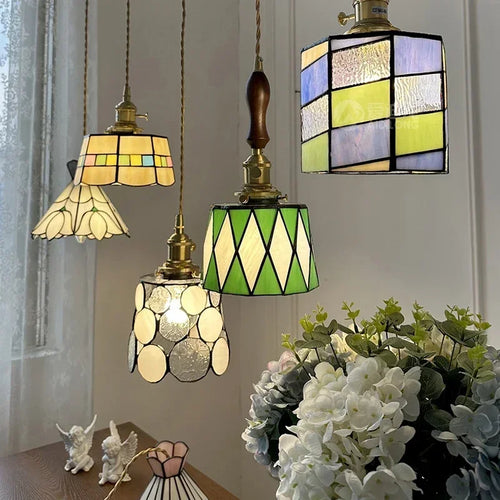 lustre en verre fait main style tiffany pour décoration intérieure - vue 2 sur 15