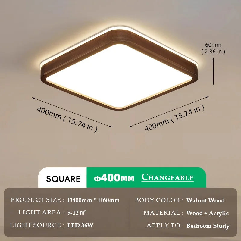 Walnut Wood Ceiling light, Wabi-sabi Simple Modern Vintage style, Bedroom lighting for Bathroom, Bedroom, dining room, Study - vue 14 sur 16