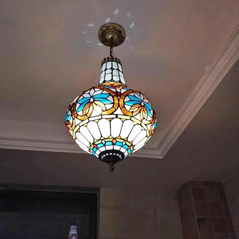 lustre méditerranéen vintage en vitrail tiffany - vue 4 sur 14