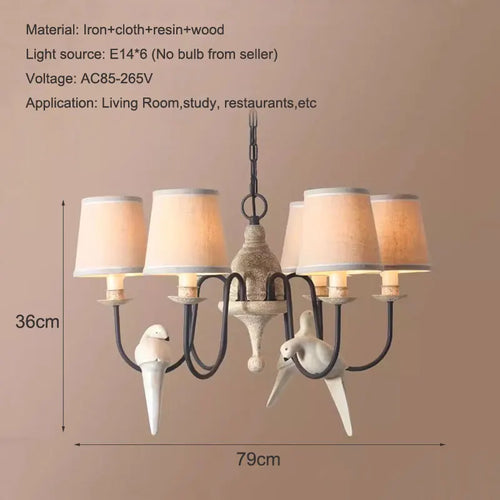 lustre vintage américain en bois avec oiseaux en tissu - vue 3 sur 6