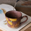 Mug ceramique retro motif floral peint main personnalisable