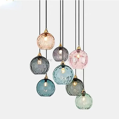 Lustre boule de verre coloré nordique lampes suspendues moderne Grain d'eau Restaurant cuisine luminaire suspendu chambre lampe de chevet