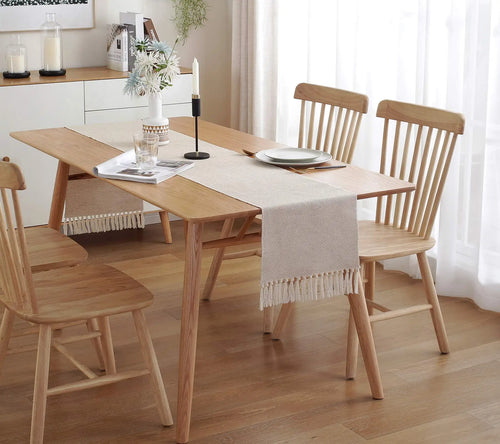 Chemin de table en lin brodé style rustique