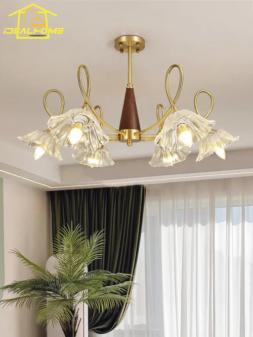 lustre rétro médiéval en cuivre et bois massif pour intérieur - vue 2 sur 8