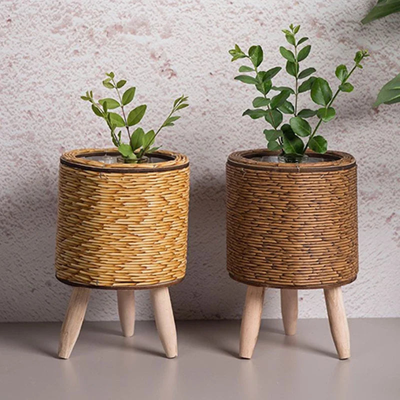 étagère à fleurs nordique imitation rotin avec pieds amovibles - vue 4 sur 12